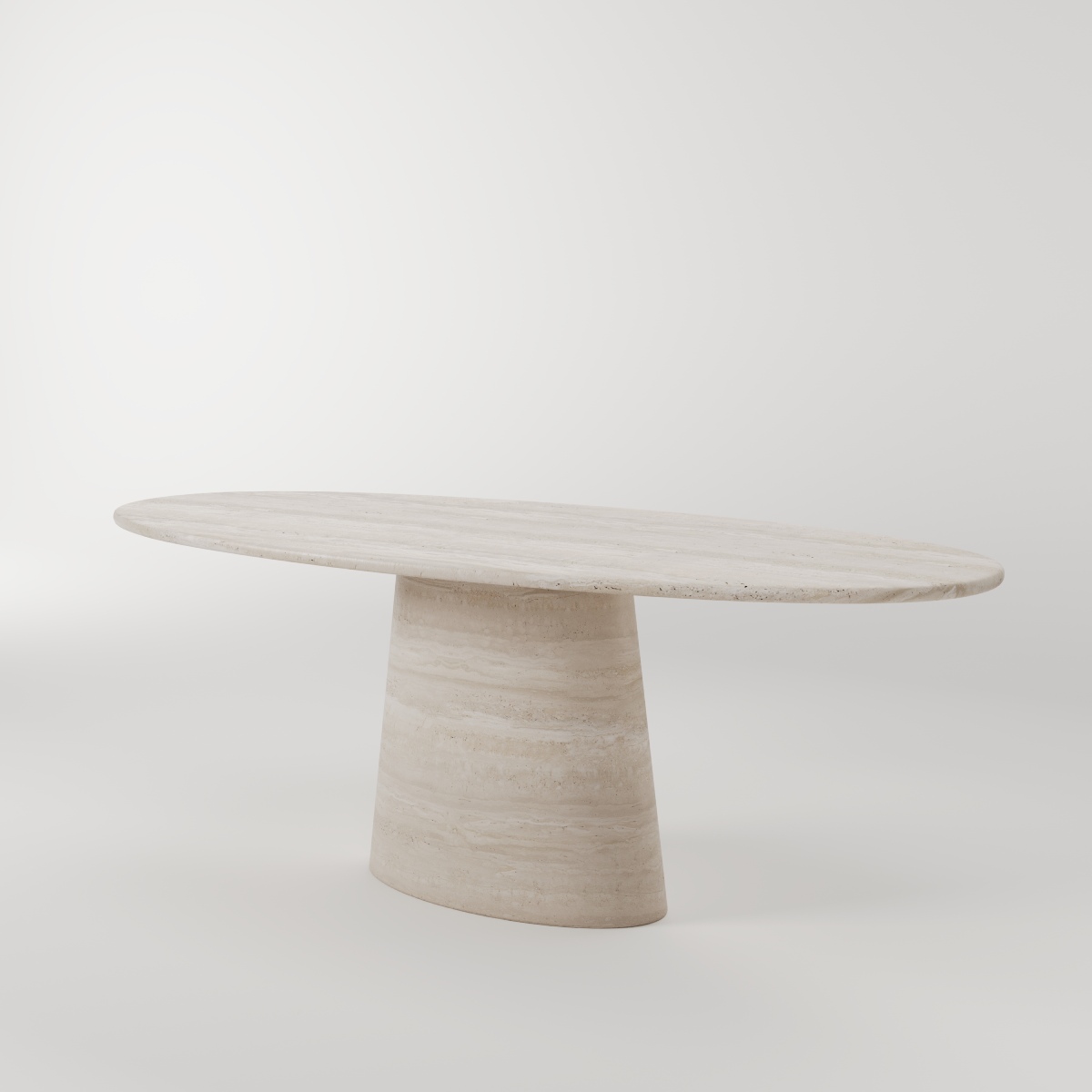 Ellipse Ovale Travertin Eettafel met Een Conische Poot - Afbeelding 2