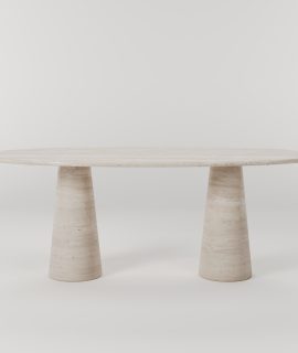 Ellipse Travertin Eettafel met Dubbele Conische Poten