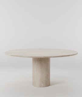 Ronde Travertin Eettafel met Cilinderpoot