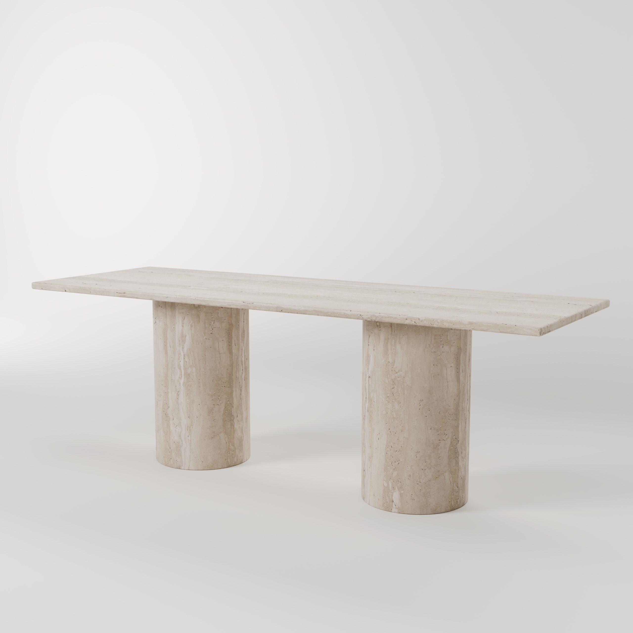 Travertin Rechthoekige Eettafel met Dubbele Cilinderpoten - Afbeelding 2