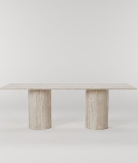 Travertin Rechthoekige Eettafel met Dubbele Cilinderpoten