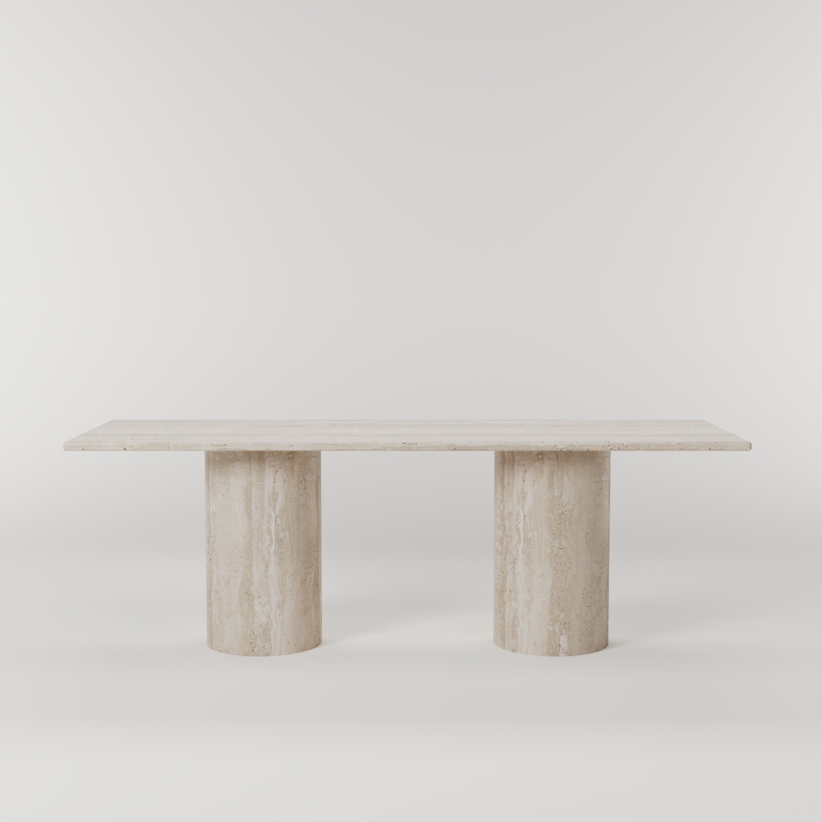 Travertin Rechthoekige Eettafel met Dubbele Cilinderpoten