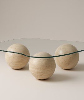 Travertin organisch salontafel met 3 ballen poot