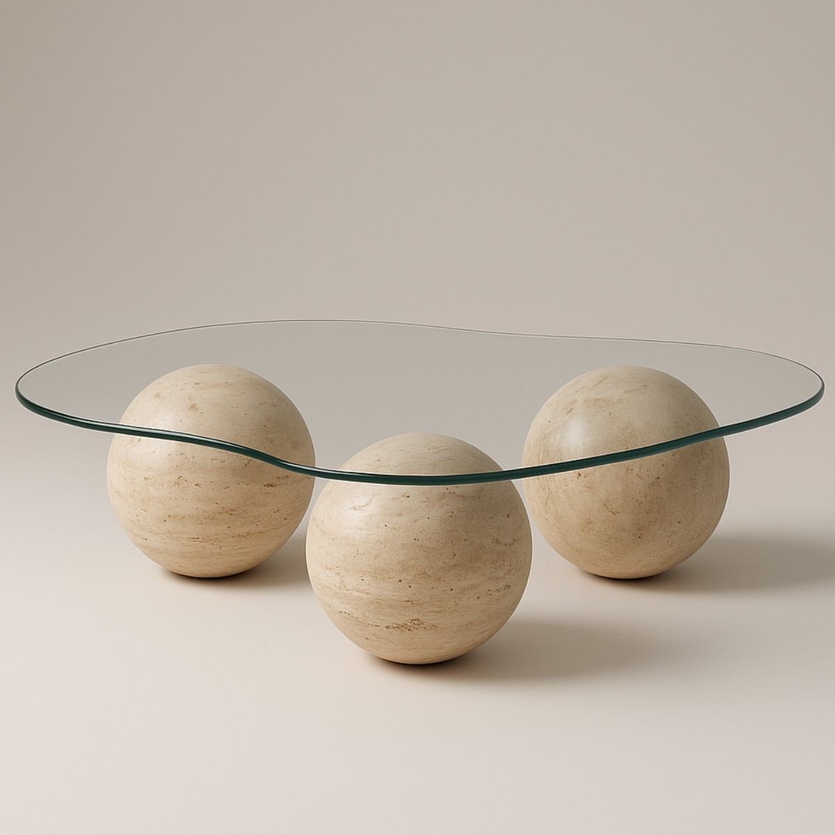 Travertin organisch salontafel met 3 ballen poot