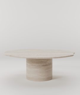 Travertin organische salontafel met ronde poot