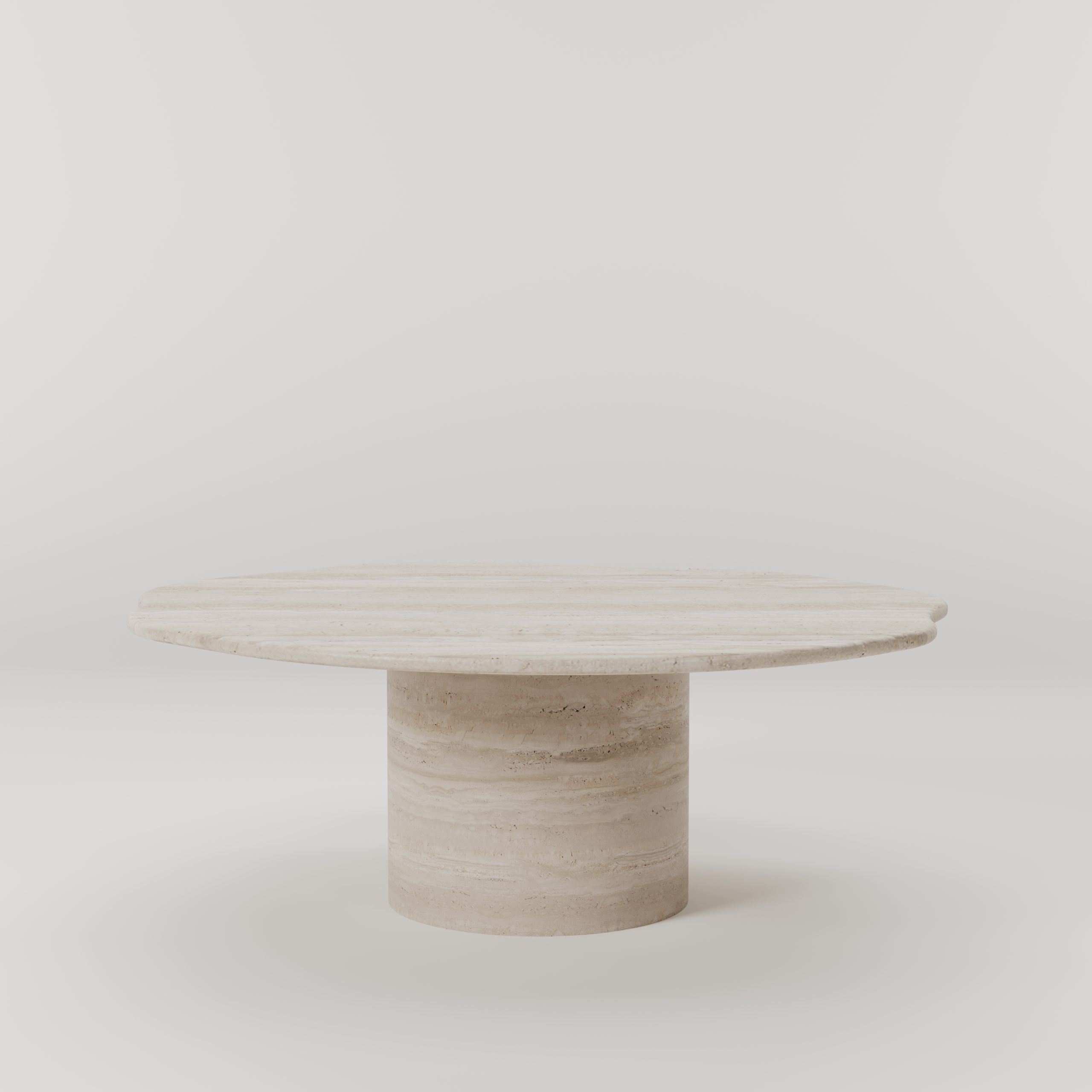 Travertin organische salontafel met ronde poot