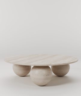 Travertin ronde salontafel met 3 ballen poot