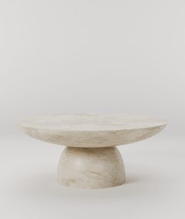 Travertin ronde salontafel met gebogen conische poot