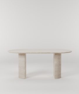 Travertin Ovale Eettafel met Dubbele halfcilinder poten