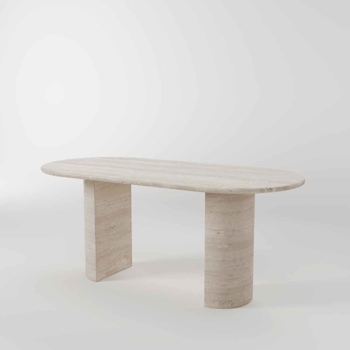 Travertin Ovale Eettafel met Dubbele halfcilinder poten - Afbeelding 2