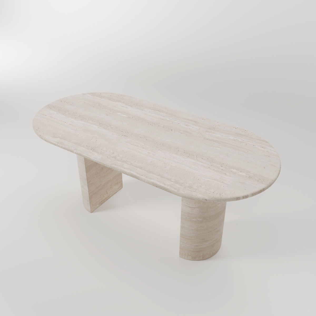 Travertin Ovale Eettafel met Dubbele halfcilinder poten - Afbeelding 3